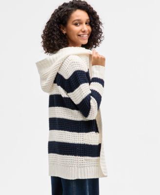 Juniors' Sherpa-Lined Striped Open Cardigan