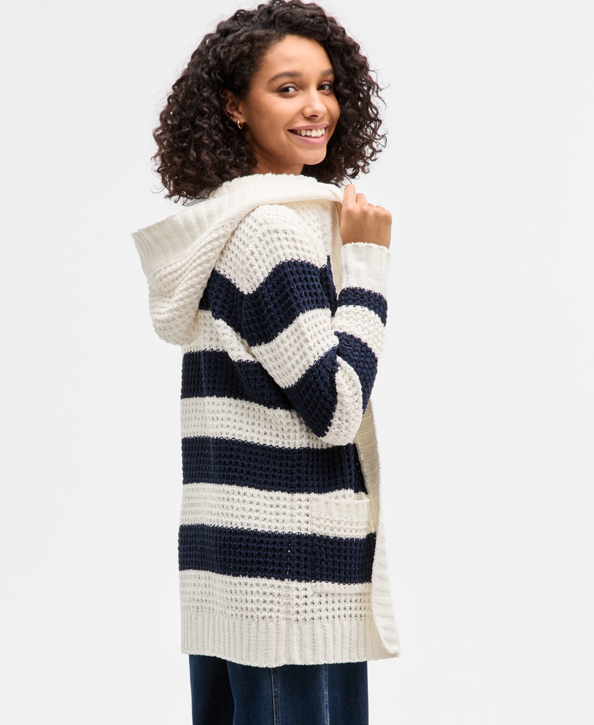 Madden Girl Juniors' Sherpa-lined Striped Open Cardigan In Multi