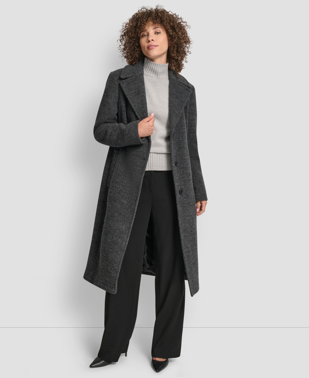Dkny Women's Maxi Boucle Notch Collar Coat In Gray