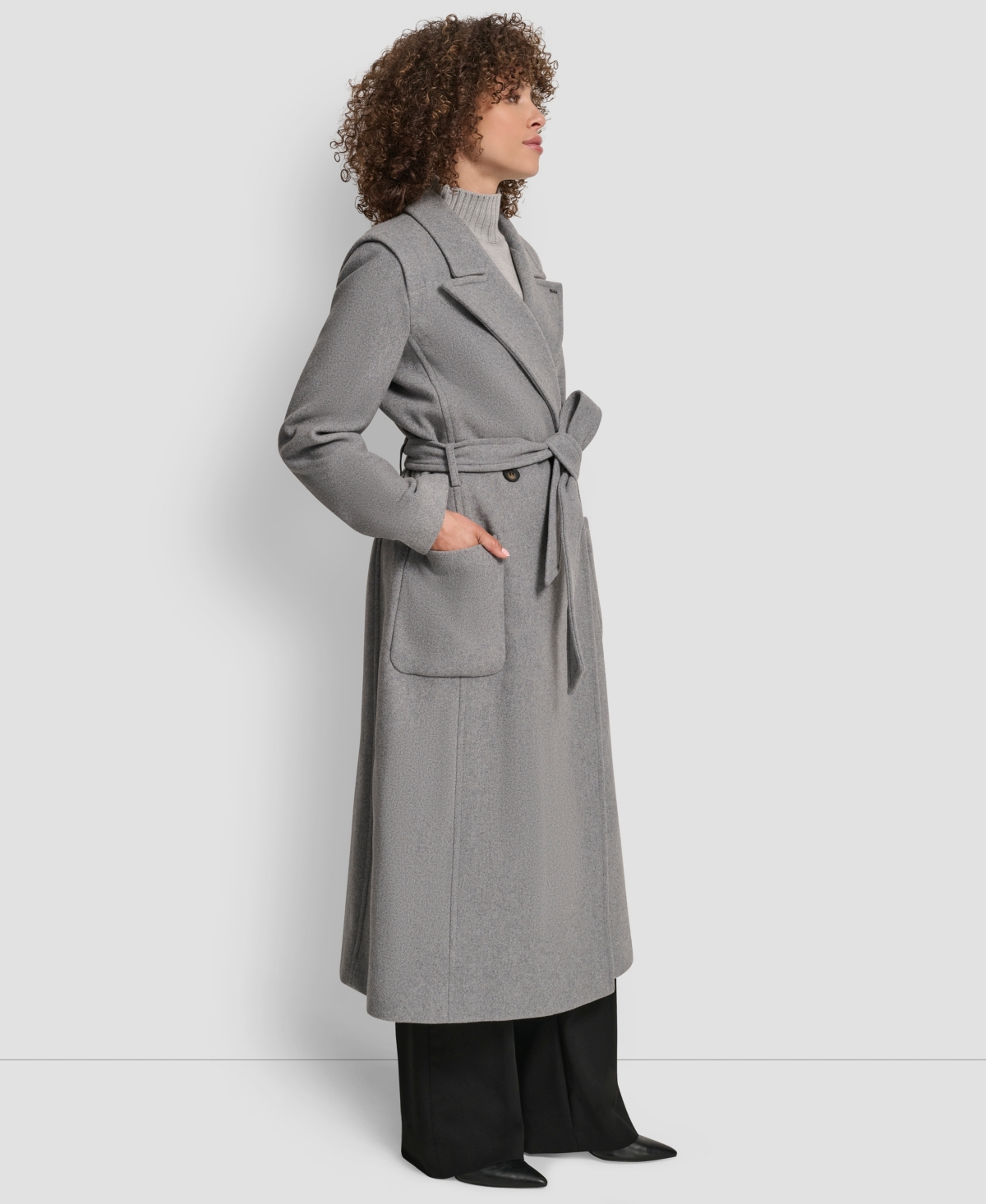 Dkny Women's Notch Collar Belted Wrap Coat In Gray