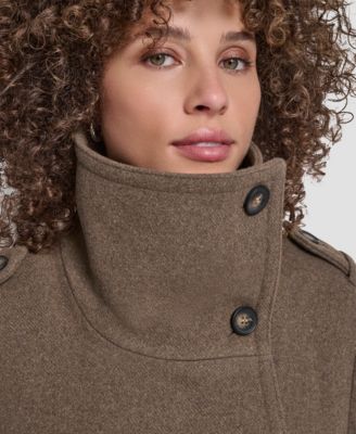 Women's Double-Breasted Funnel Neck Military Coat