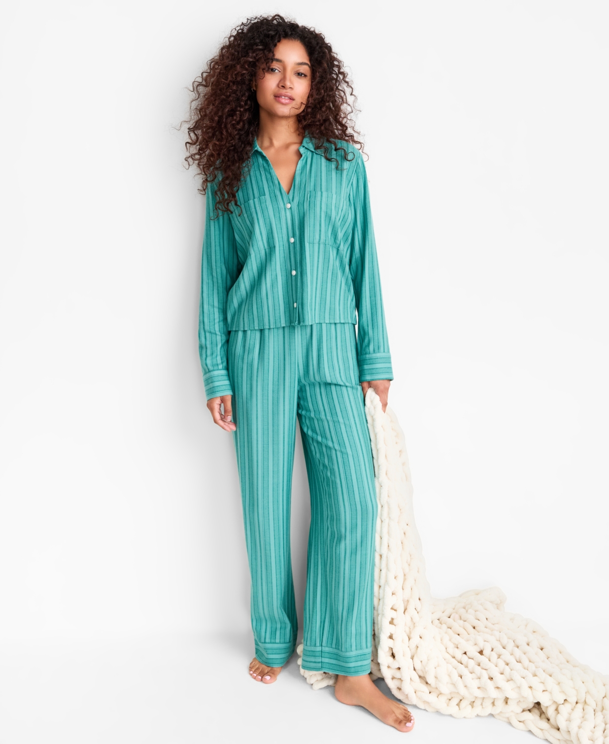 State Of Day Women's Flannel Pajama Set, Macy's Exclusive In Green