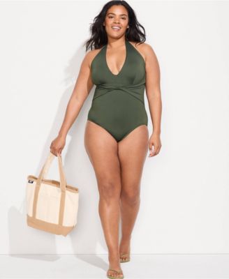 Women's Sculpting Suit Plunge Halter High Leg One Piece Swimsuit