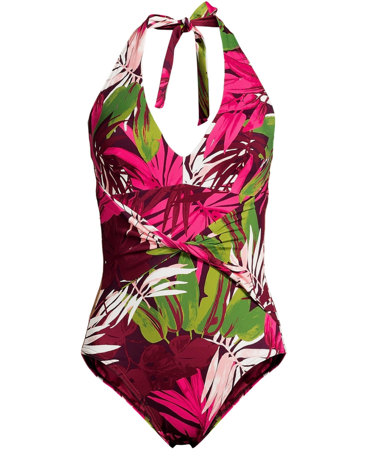 Lands' End Women's Sculpting Suit Plunge Halter High Leg One Piece Swimsuit