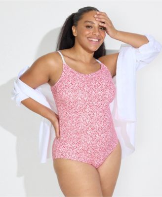 Women's Plus Size Tugless Thin Strap One Piece Swimsuit