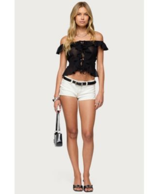 Women's Sheer Chiffon Ruffled Off Shoulder Top