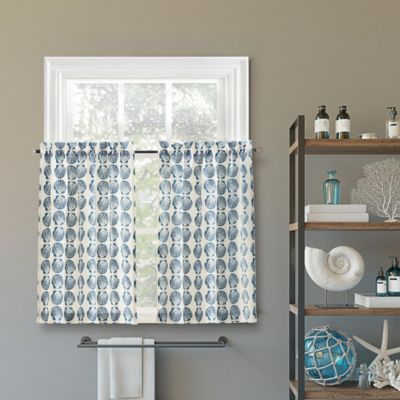 Seaside Tonal Seashell Print Semi-Sheer Rod Pocket Kitchen Curtain Tier Pair