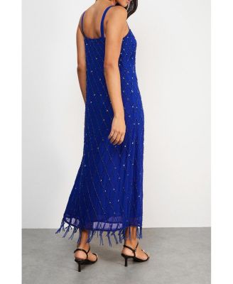 Hand Embellished Fringe Hem Midi Dress