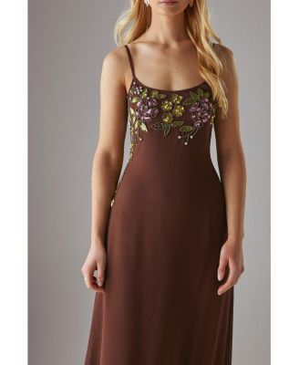 Embellished Strappy Sequin Midi Dress