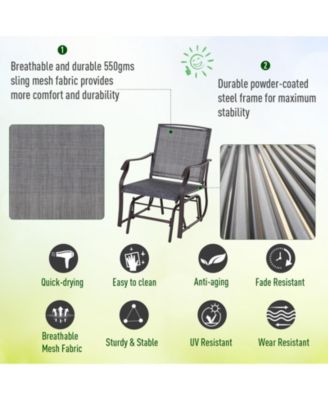 3 Piece Outdoor Glider Chair with Coffee Table Bistro Set, 2 Patio Rocking Swing Chairs with Breathable Sling Fabric, Glass Tabletop, for Backyard, Garden and Porch, Gray