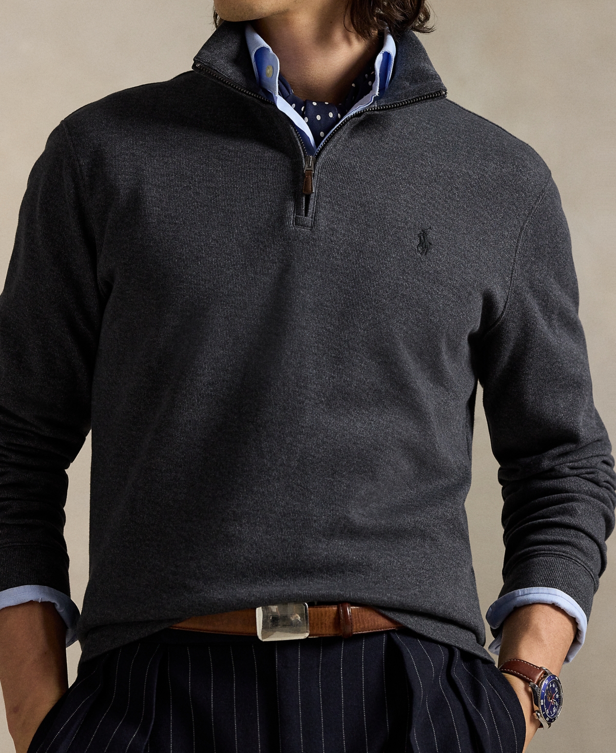 Polo Ralph Lauren Men's Estate-rib Cotton Quarter-zip Pullover In Gray
