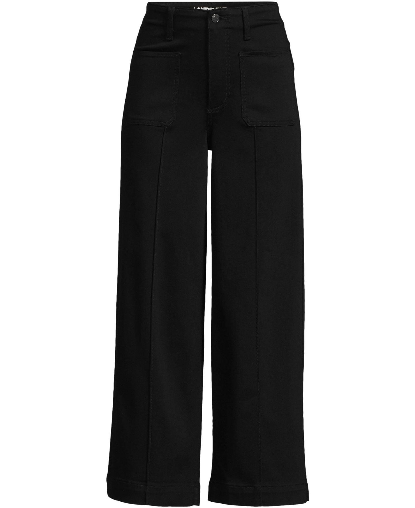 Женские джинсы Lands' End Petite Denim High Rise Patch Pocket Extra Wide Leg Crop Jeans, цвет: Чёрный — фото 3