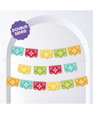 Let's Fiesta Garland Banner, 30 Feet of Cord, 15 Double-Sided Colorful Picado