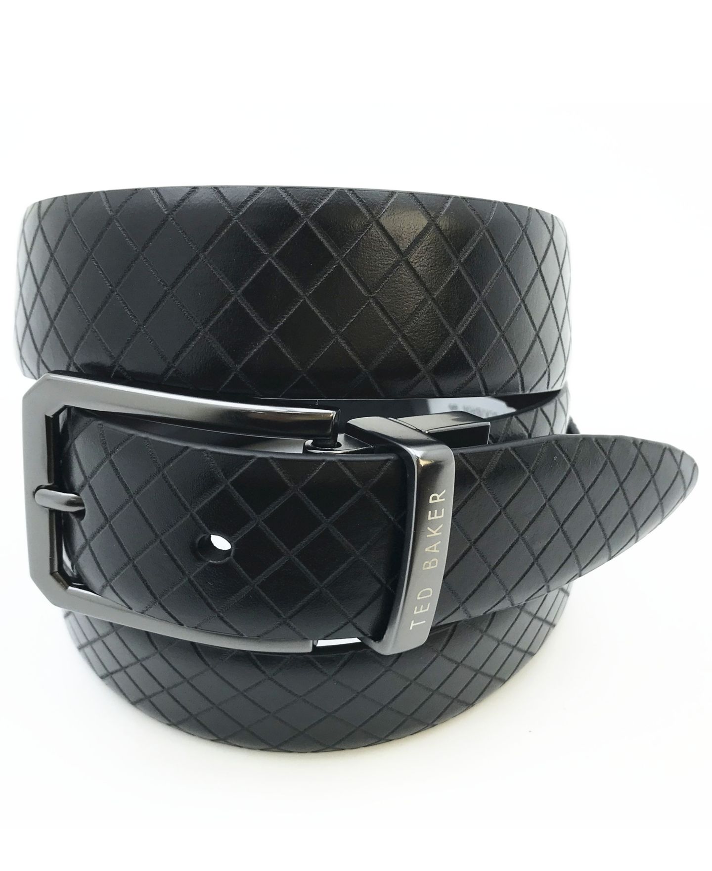 Мужской ремень Ted Baker Black Embossed Leather Belt, цвет: Чёрный — фото 1