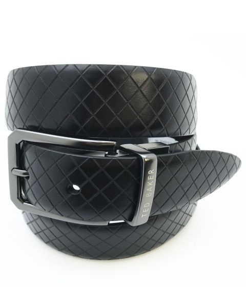 Мужской ремень Ted Baker Black Embossed Leather Belt, цвет: Чёрный