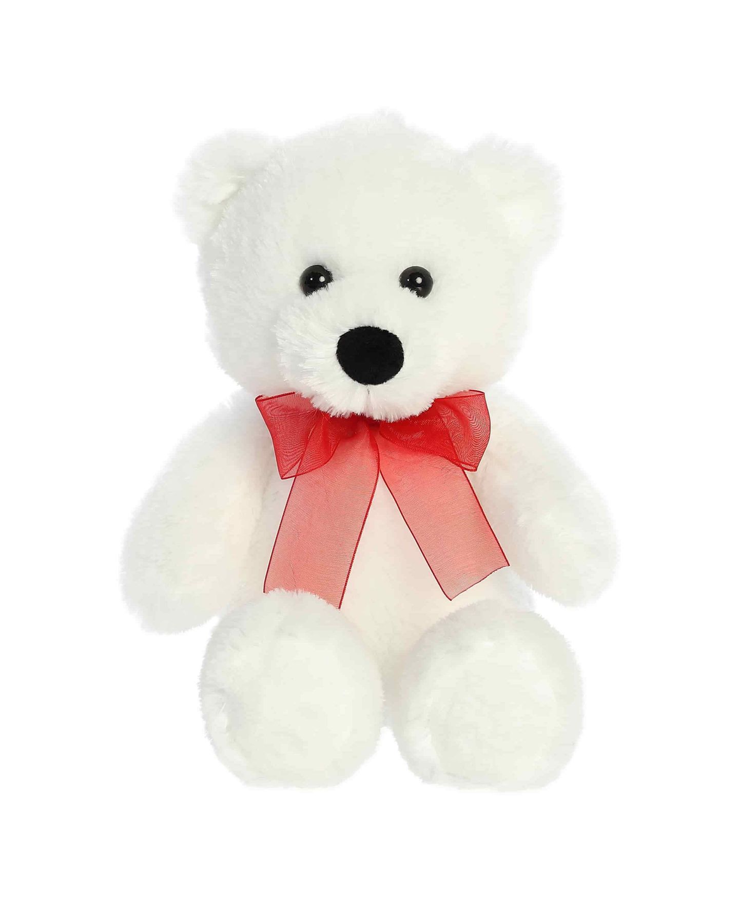 Детская мягкая игрушка Aurora Small Bear 8" Red Bow Plush, 1-Piece, цвет: Белый — фото 1