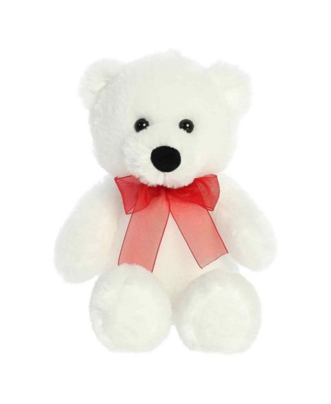 Детская мягкая игрушка Aurora Small Bear 8" Red Bow Plush, 1-Piece, цвет: Белый