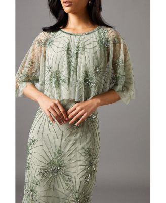 Women's Floral Embellished Cape Midi Dress