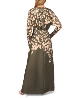 Women's Pleated Wrap Dolman Sleeve Maxi Dress