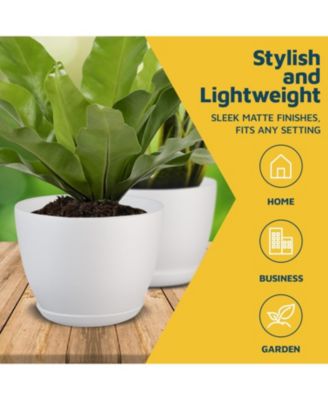 White Plant Pots with Drainage Holes & Saucers 20-Pack – Indoor & Outdoor Stackable Planters, Multiple Sizes, Durable Matte Finish