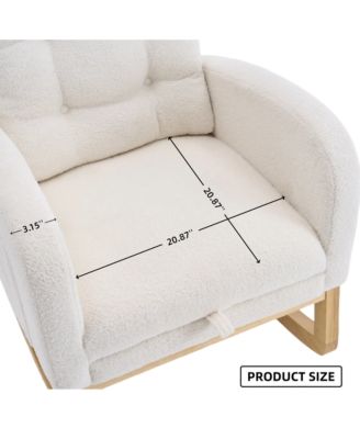 Plush Accent Rocking Chair with Footrest, Cream White High-Back Rocker, Rubber Wood Lounge Chair for Nursery & Living Room
