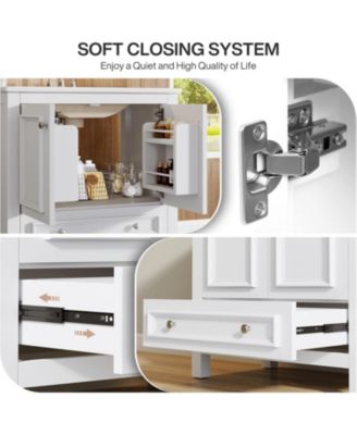 30" Modern Bathroom Vanity with Sink, Bathroom Sink Cabinet with 2 Doors and 1 Drawer, Solid Wooden Frame, White