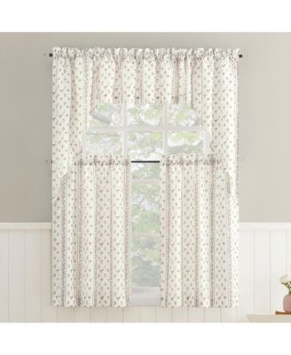 Ridgewood Ditsy Floral Stripe Semi-Sheer Rod Pocket Kitchen Curtain Swag Pair