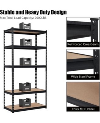 Heavy Duty Storage Shelves, 5-Tier Adjustable Garage Shelving Unit, Metal Storage Utility Rack Shelf for Warehouse, Pantry, Kitchen, Basement, 35" W x 18" D x 72" H, Black