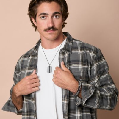 Men's Pendant Necklace with Striped Dog Tag - 22'' Chain