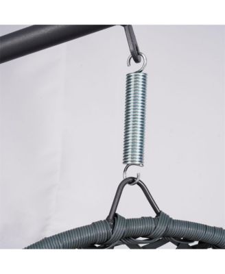 Rattan Cat Egg Chair with Stand and Cushion in Yellow