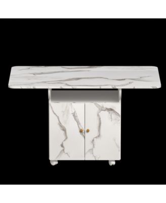 CASAINC 47" MDF, Marble Finish Folding Design, Storage Rack, Cabinet, Lockable Wheels Dining Table