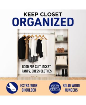 Wooden Clothes Hangers, 360&deg; Swivel Hook, Non-Slip Shoulder Notch, Holds Up to 10 lbs, Pants Bar, for Suits, Dresses & Coats, Pack of 5, Natural