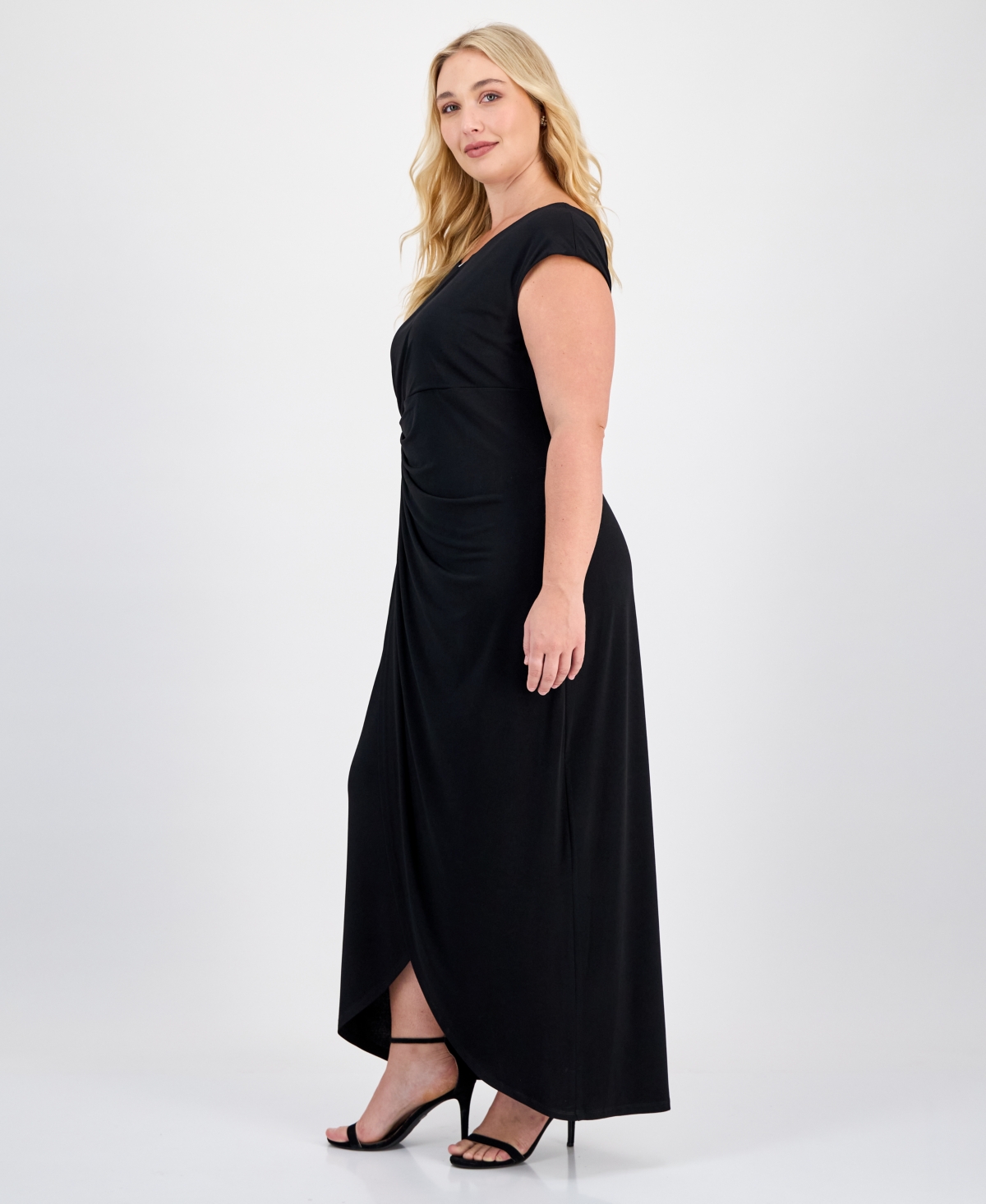 Connected Plus Size Short-sleeve Jersey Maxi Dress In Black