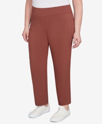 Plus Size Solid Tech Stretch Ankle Length Pants