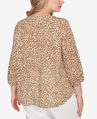 Plus Size Printed 3/4 Sleeve Peasant Top
