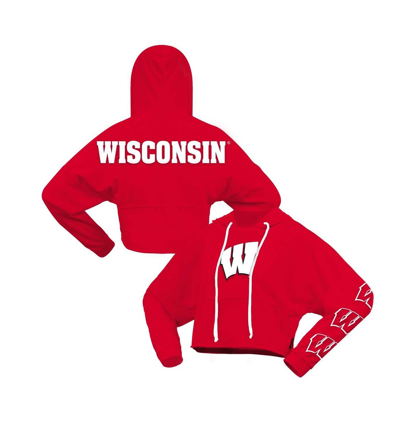 Женское худи Spirit Jersey Red Wisconsin Badgers Oversized Cropped Pullover — фото 1
