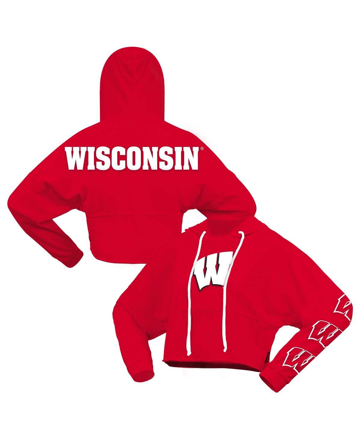 Spirit Jersey Women's Red Wisconsin Badgers Oversized Cropped Pullover Hoodie In Red