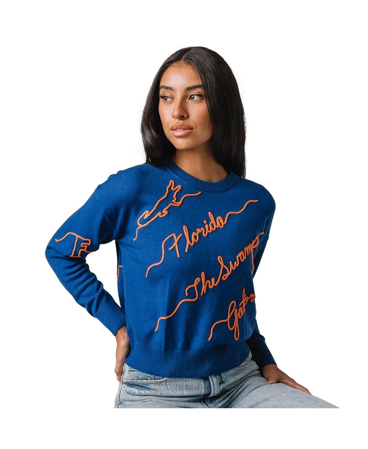 Kadyluxe Royal Florida Gators Love Note Embroidered Pullover Sweater In Blue