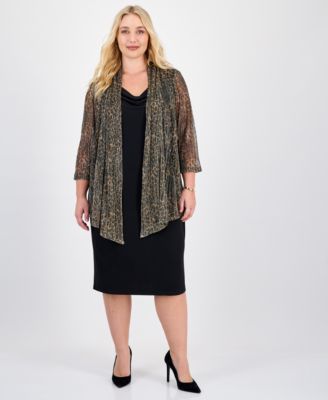 Connected - Plus Size Pleated Jersey Jacket Dress