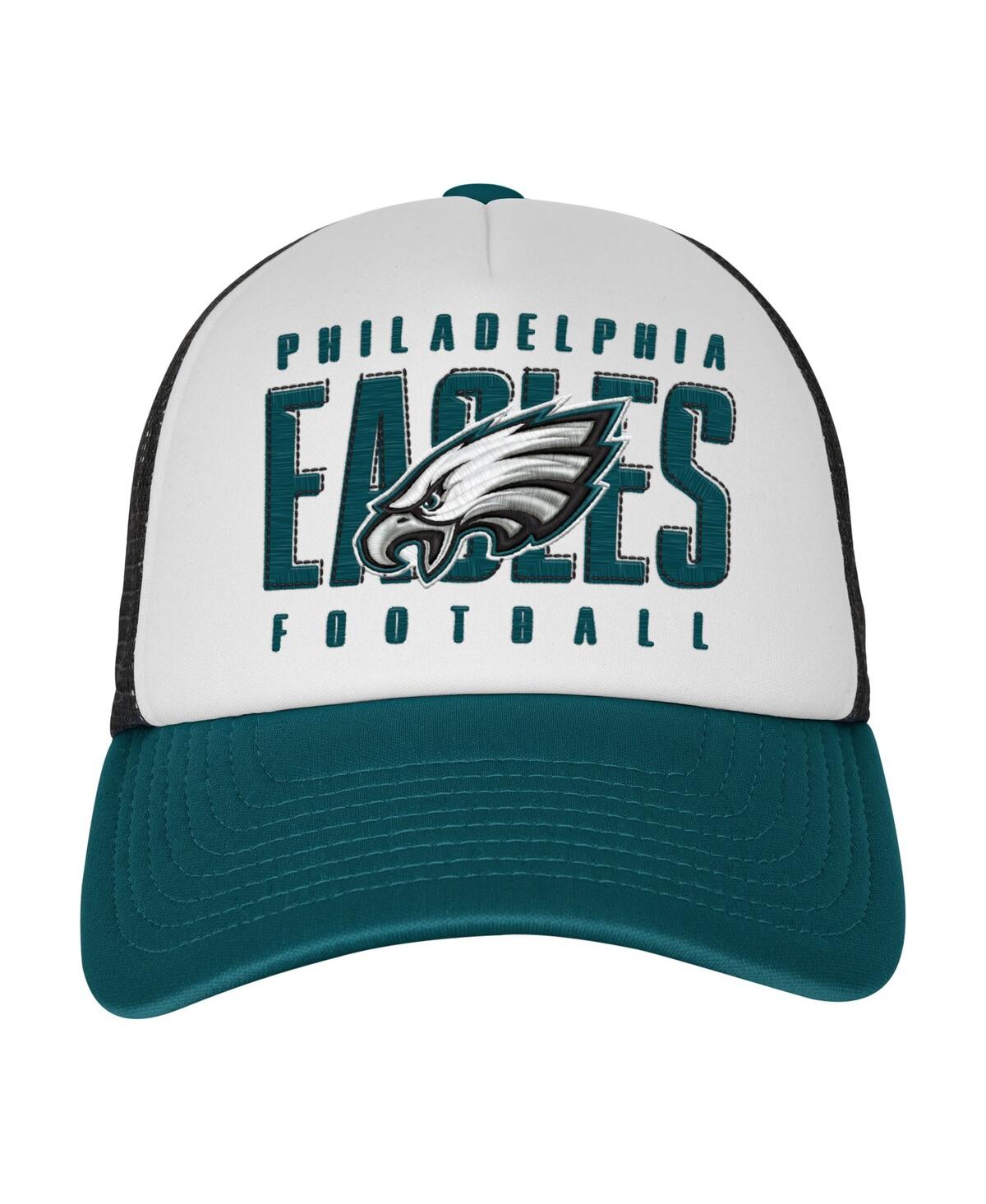 Outerstuff Big Boys And Girls White/midnight Green Philadelphia Eagles Essentials Trucker Adjustable Hat In Green