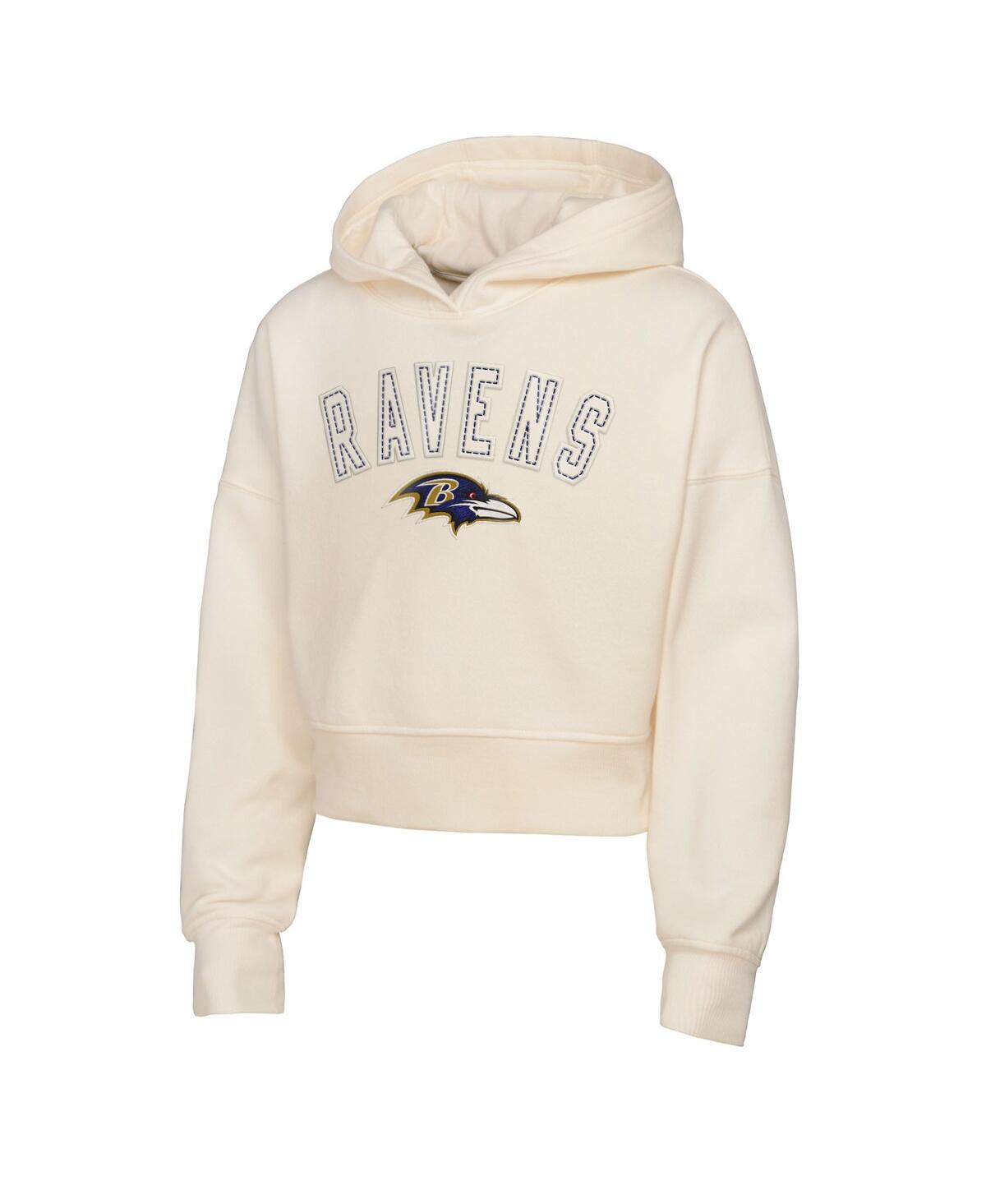 Outerstuff Big Girls Cream Baltimore Ravens Oversized Cropped Blitz Hoodie In Neutral