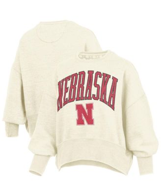 Pressbox - Women's Natural Nebraska Huskers Oversized Waist-Length Crewneck Sweatshirt