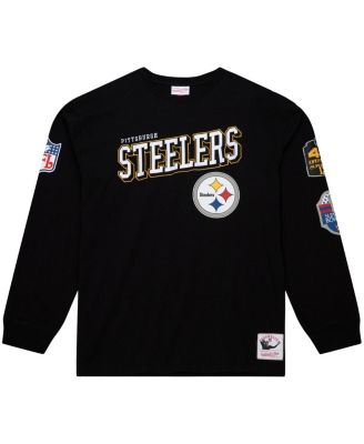 Men's Black Pittsburgh Steelers Training Camp Vintage Logos Long Sleeve T-Shirt