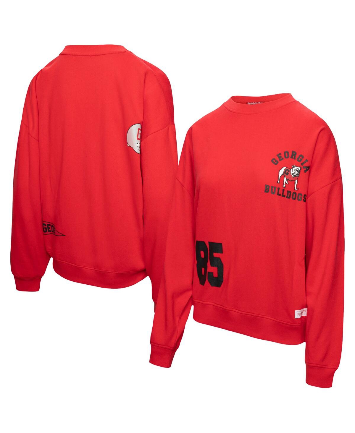 Mitchell & Ness Mitchell Ness Women's Red Georgia Bulldogs Multi-hit Crewneck Pullover Sweatshirt In Red