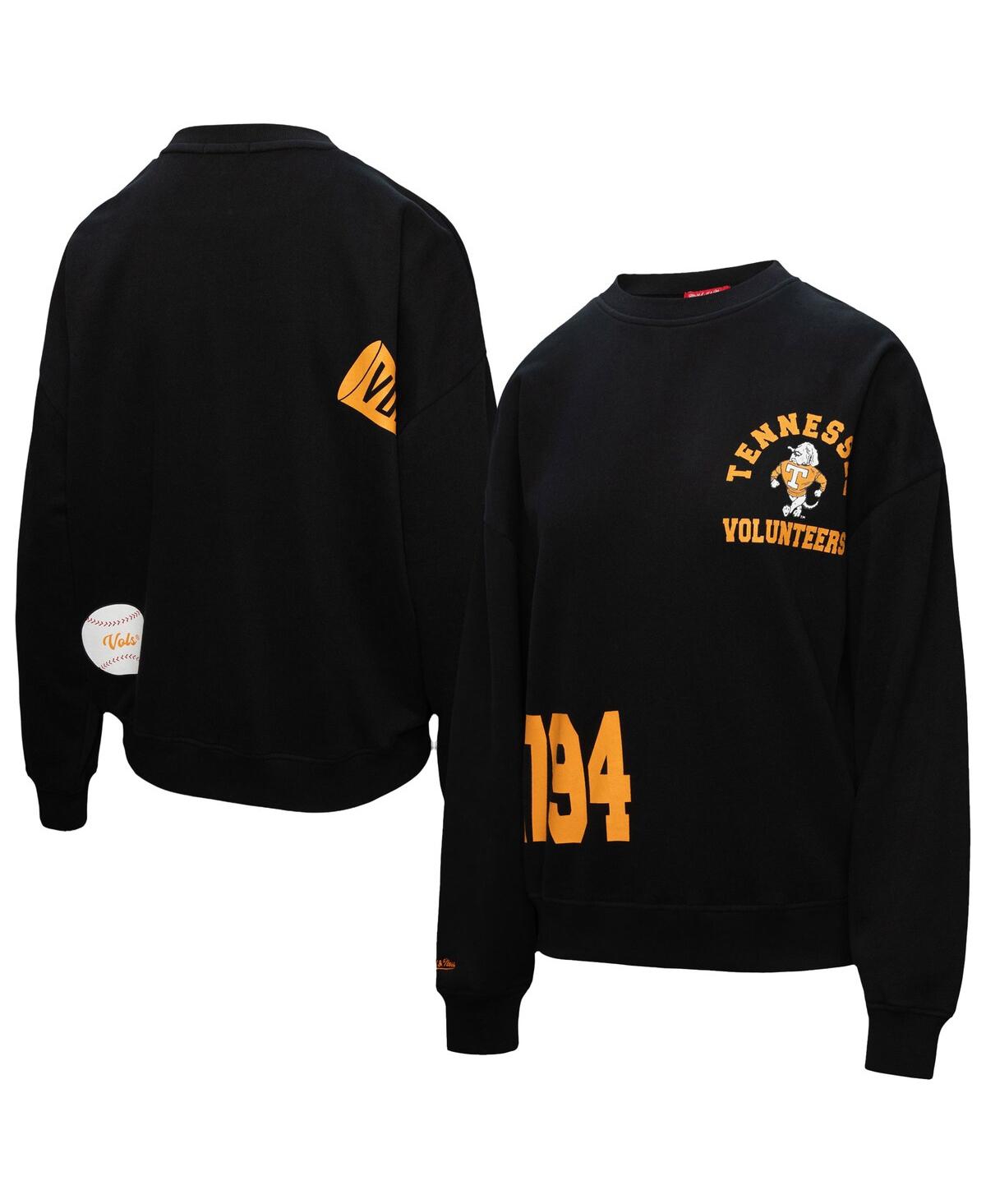 Mitchell & Ness Mitchell Ness Women's Black Tennessee Volunteers Multi-hit Crewneck Pullover Sweatshirt In Black