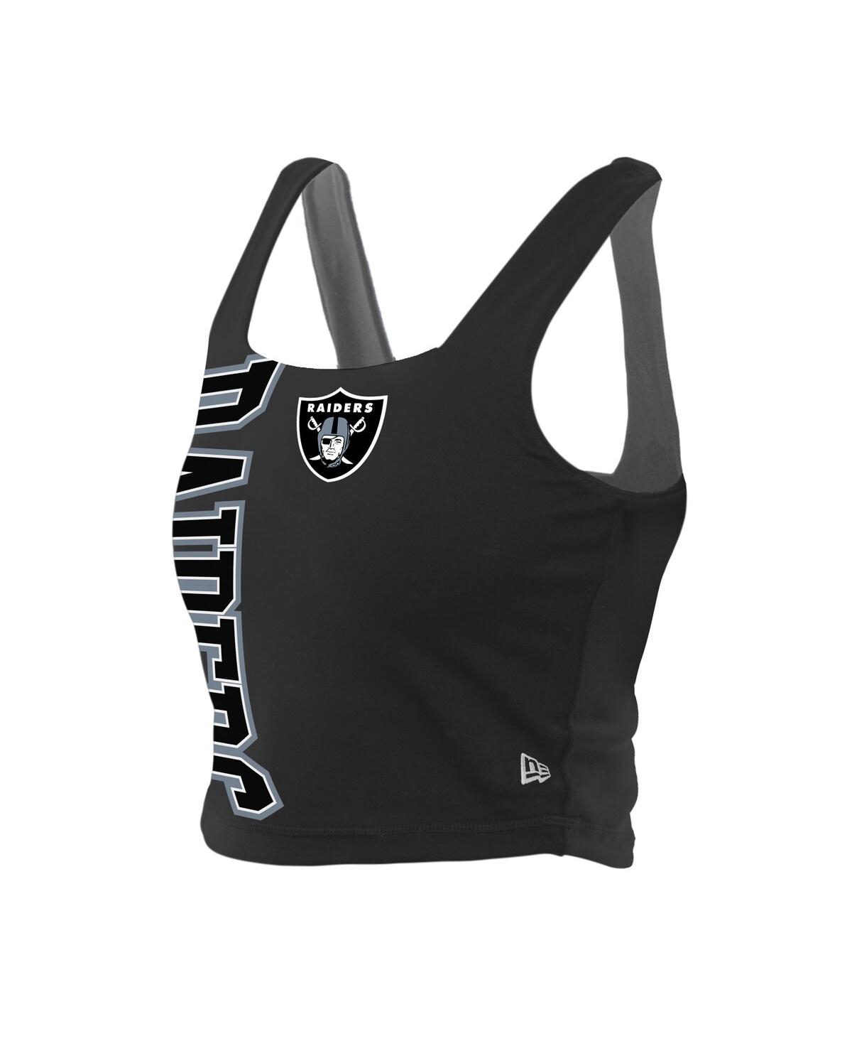 New Era Women's Black/gray Las Vegas Raiders Reversible Cropped Sport Classics Tank Top In Gray