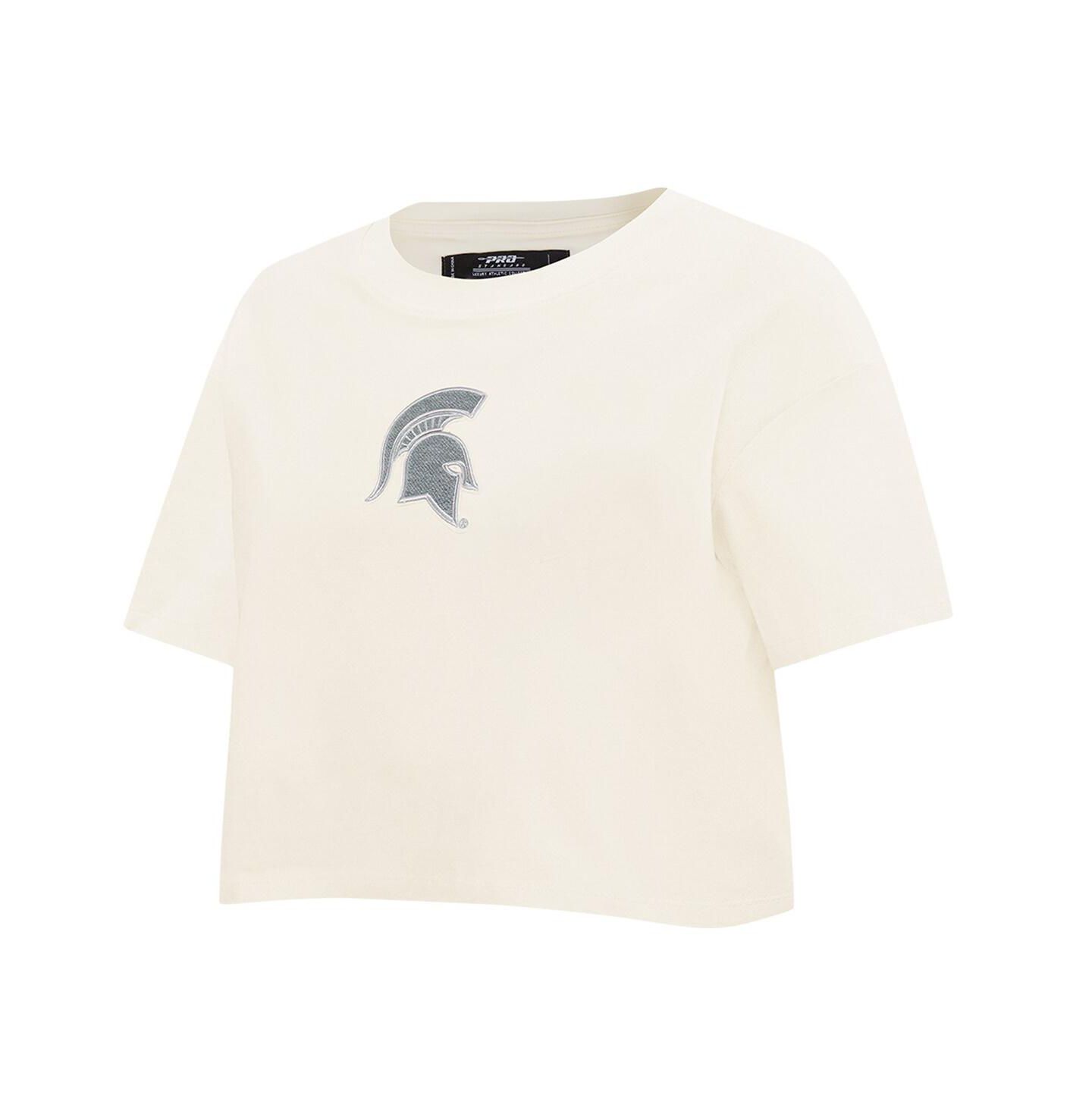 Женская футболка Pro Standard Cream Michigan State Spartans Reverse French Terry Boxy Cropped — фото 4