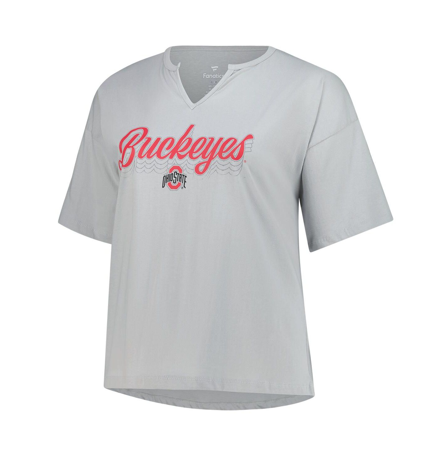 Женская футболка Fanatics Gray Ohio State Buckeyes Plus Size Winning Gear Notch Neck — фото 3