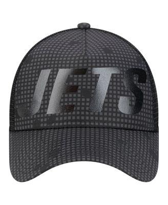 Men's Black New York Jets Throwback Midnight Ink Tonal Text A-Frame Trucker 9FORTY Adjustable Hat