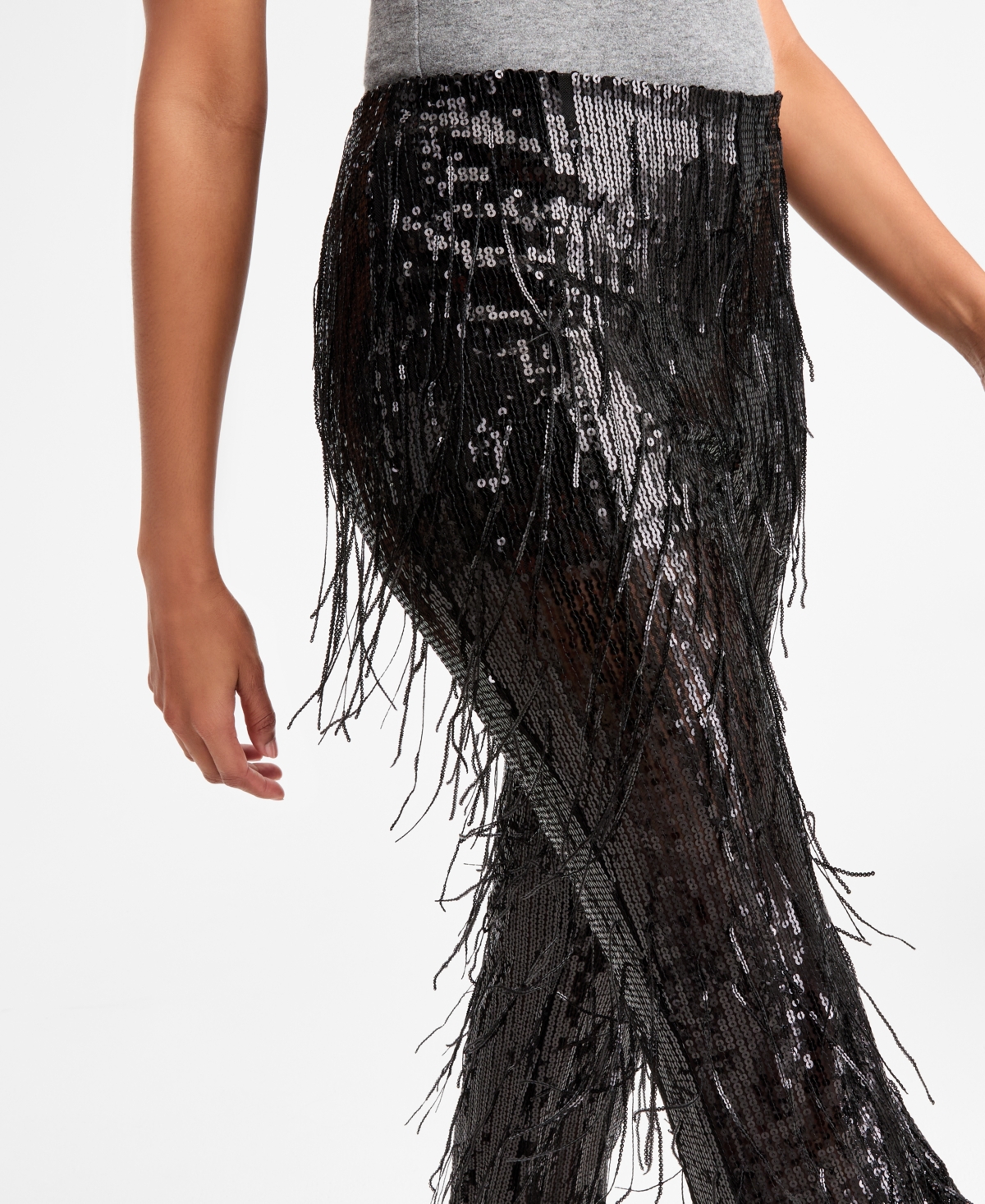 Bar Iii Women's Sequined Fringe High Rise Fitted Pants, Macy's Exclusive